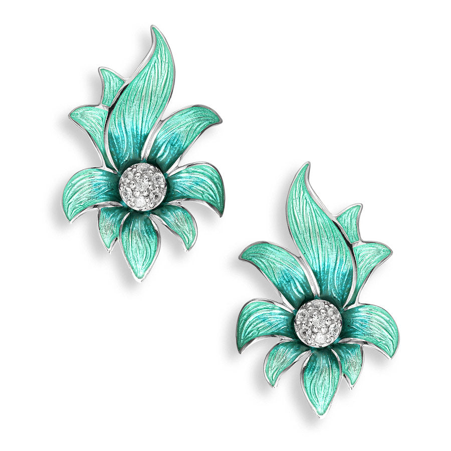 Flower Stud Earrings, Sterling and Enamel