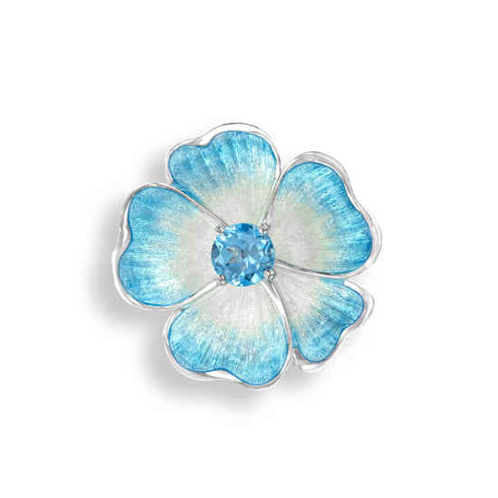 Sterling Silver Blue Rose Brooch-Pendant Set with Blue Topaz. Rhodium Plated for easy care. By Nicole Barr Jewelry.