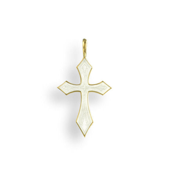 White Cross Pendant in 18K with Vitreous Enamel by Nicole Barr Jewelry. Size: 20 mm