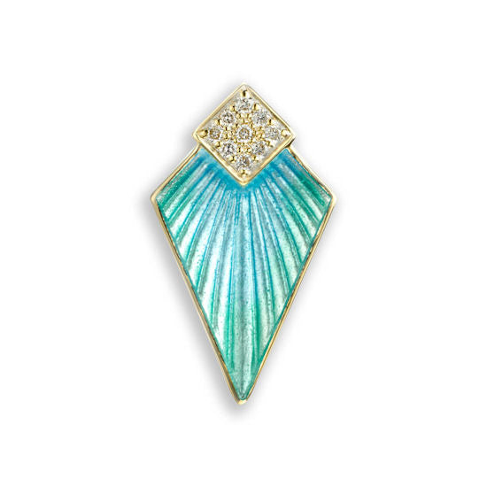 Turquoise Art Deco Style Pendant in 18KT Gold with Vitreous Enamel and .05TW Diamonds by Nicole Barr Jewelry. 18mm.
