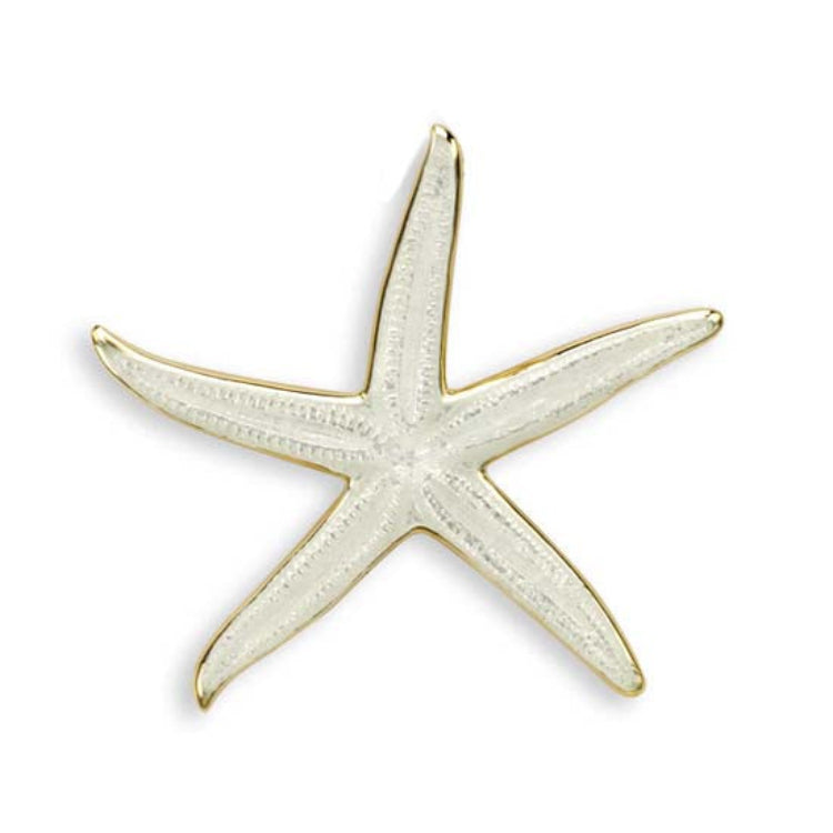 White Vitreous Enamel Sea Star Pendant in 18K with hidden bail, by Nicole Barr Jewelry. 20mm