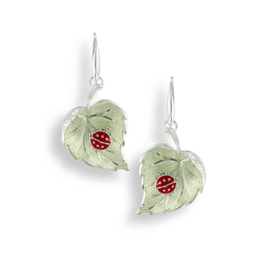 Sterling Ladybug Leaf Earrings