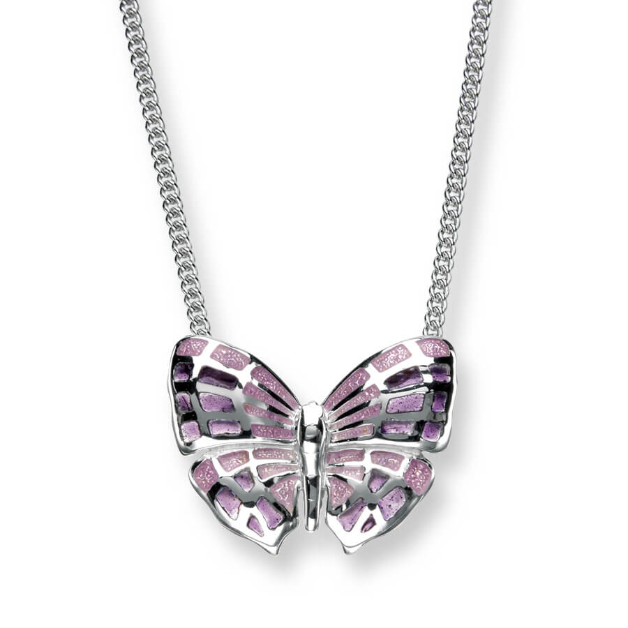Sterling Silver Lavender Butterfly Necklace. Rhodium Plated for easy care. By Nicole Barr Jewelry.