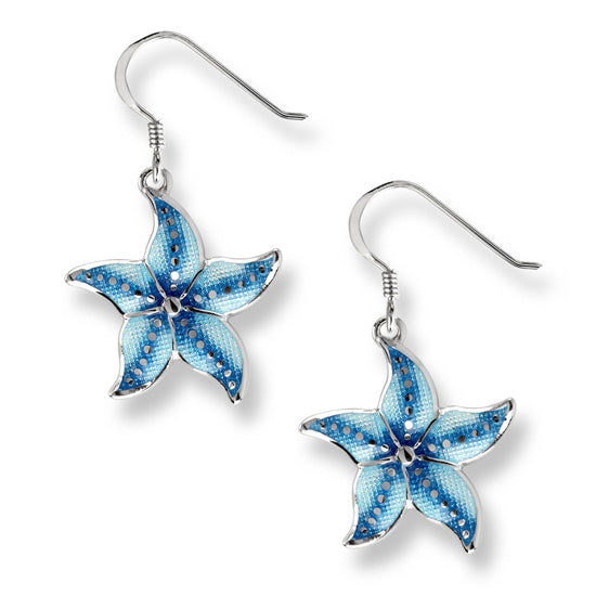 Vitreous Enamel on Sterling Silver Starfish Wire Earrings - Blue. By Nicole Barr Jewelry.  Dimensions: 22 mm