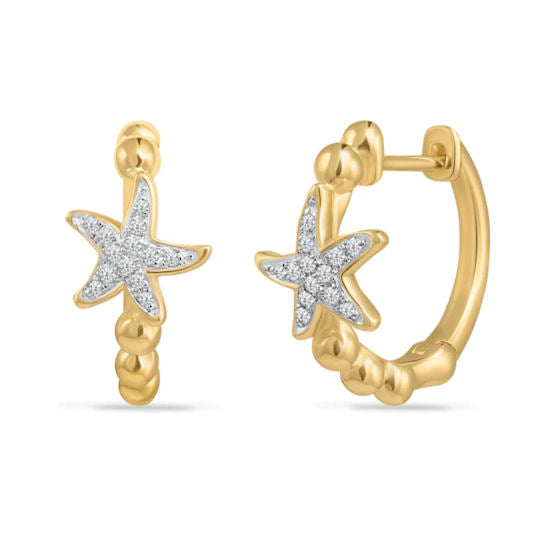 Starfish Hoops with Diamonds, 14Kt