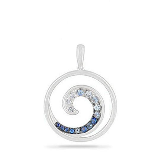 Diamond and Sapphire Wave Pendant 14Kt WhiteGold