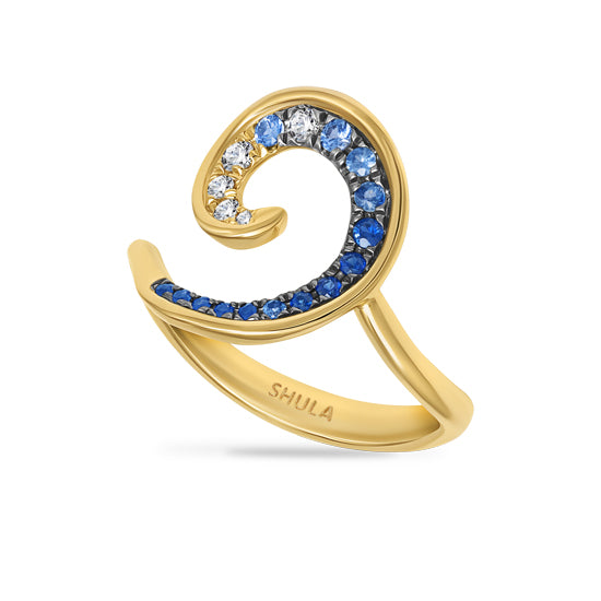 Diamond and Sapphire Wave Ring 14Kt Gold
