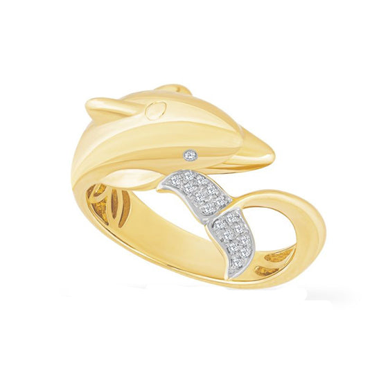 Dolphin Ring with Diamonds, 14Kt