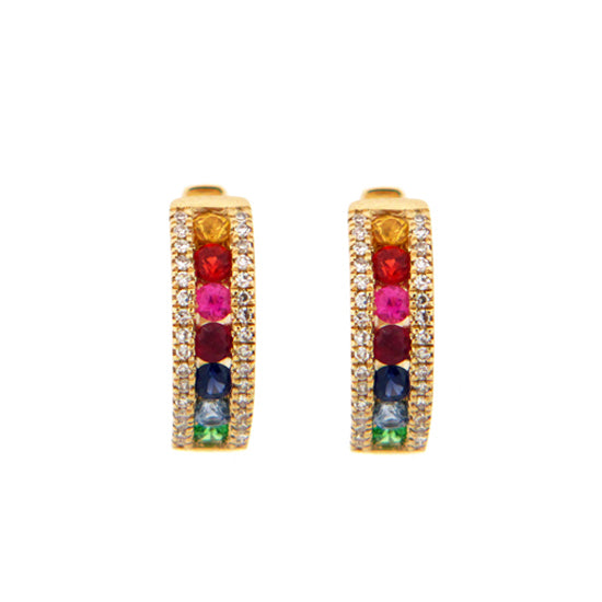 Rainbow Sapphire and Diamond Hoop Earrings