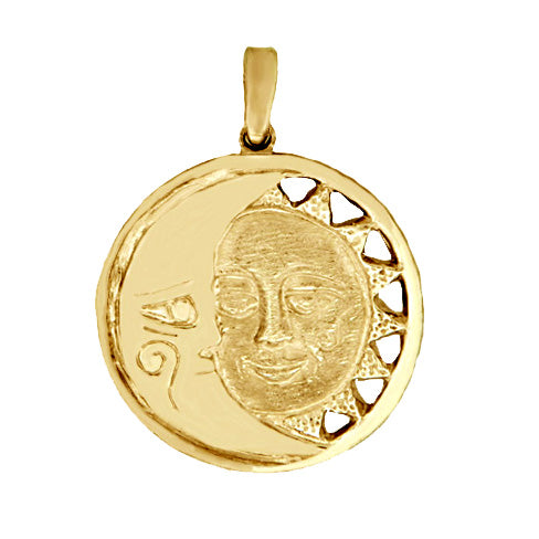 Sun and Moon Face Pendant 14Kt
