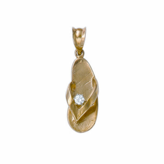 14Kt Yellow Gold Single Flip Flop Pendant with .05CT Diamond.  "Sanibel" on back.  An original Cedar Chest Design.