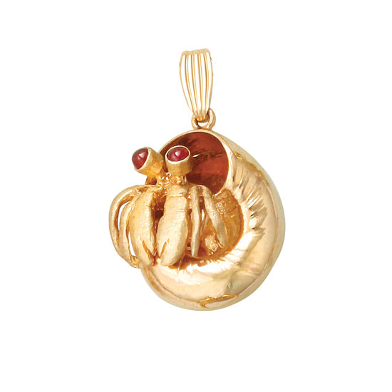 Hermit Crab in Moonsnail Shell Pendant-Large, 14Kt