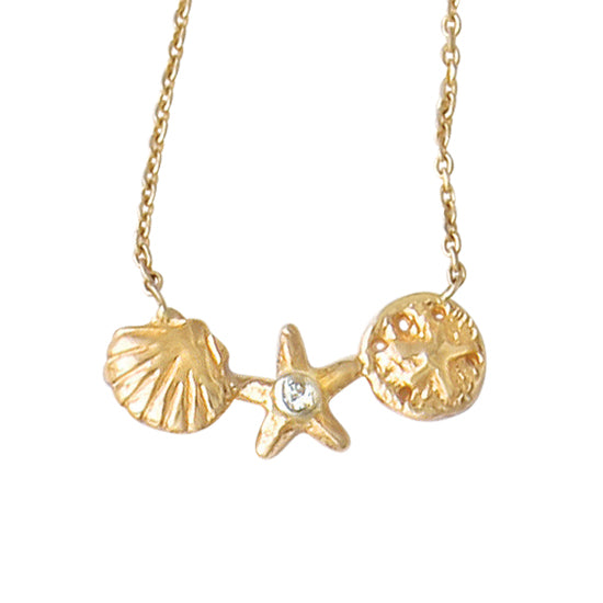 Three Shell Necklace with Diamond