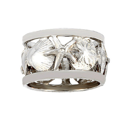 Sterling Silver Shells Band Ring. An Original Cedar Chest Design.  Dimensions: 1/2&quot; Band Width  Stock Size 7  