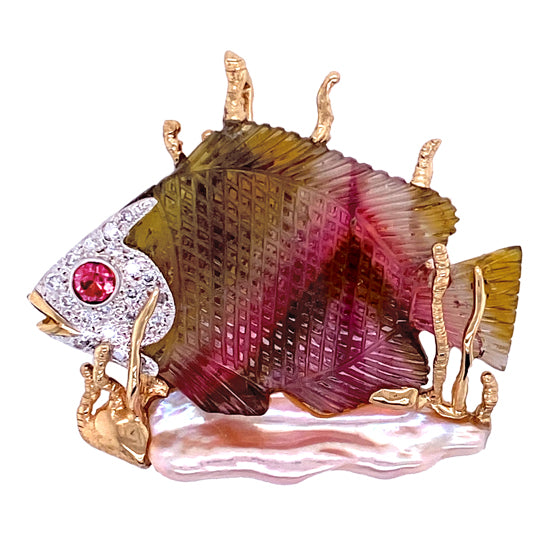 "Our Fish Called Wanda" Tourmaline and Pearl Pendant