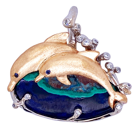 14Kt Day of the Dolphins Azurite with Malachite Pendant
