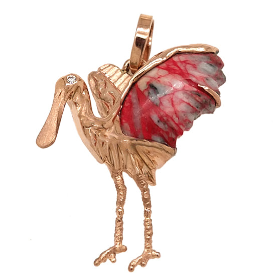 Pink Gold and Cinnabar Roseate Spoonbill Pendant