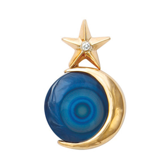 Blue Bullseye Agate Moon and Star Pendant