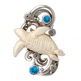 Sterling Silver Turtle Pendant with Ivory and Blue Topaz by Zealandia